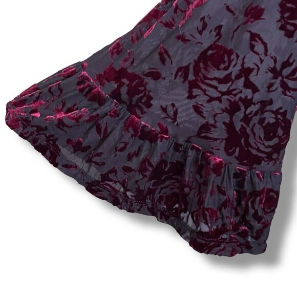 Modcloth Womens Very Visionary Dress Sz Medium Merlot Red Burnout Velvet Floral - Picture 9 of 12